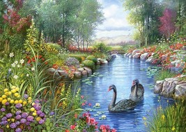 Black Swans In Park Pond Flowers Garden Ceramic Tile Mural Backsplash Medallion - £38.76 GBP+