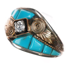 sz13 Silver Ray Navajo sterling turquoise cz ring c1980&#39;s new old stock - $77.96