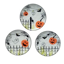 Lot of 3 Spooky Halloween 6&quot; Dessert Plates Pumpkin JOL Ghosts Spider Grace MINT - £18.31 GBP