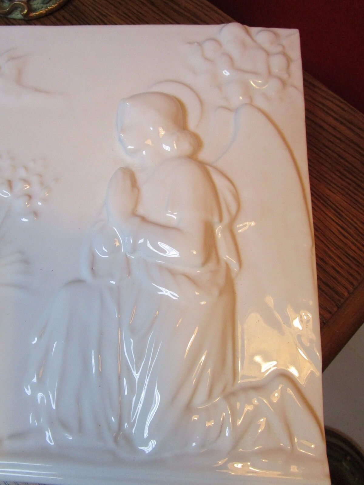 RELIGIOUS PLAQUE VIRGEN MARY AND THE ARCHANGEL GLAZED CERAMIC Item image 2