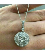 3.10Ct Rotondo Diamanti Finti Grappolo Ciondolo 14K Placcato Oro Bianco ... - $91.96 CAD