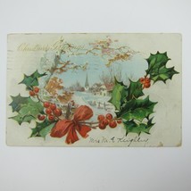 Christmas Postcard Church Snow Holly Berries Raphael Tuck &amp; Sons Antique... - £15.74 GBP