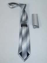 Men's Woven Tie Hankie Set J.Valintin Private Collection R79 White Gray Checker image 3