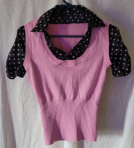 Ladies Heart Soul Size Small Pink Black Polka Dot Short Sleeve Vest Work... - £10.38 GBP