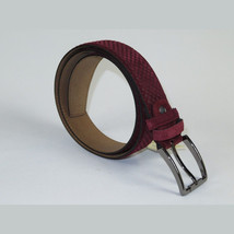 Men Genuine Basket weave Suede Soft Leather Belt PIERO ROSSI Turkey #1002 Wine image 4