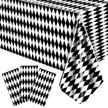 3 Pieces Black And White Checkered Tablecloths Plastic Gingham Table Cov... - £20.71 GBP