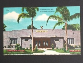 Gulfport City Hall FL Florida Linen Era Postcard New Old Stock Palm Trees 50924 - £3.17 GBP