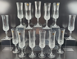 13 Cristal D&#39;Arques Longchamp Fluted Champagne Set Crystal Clear Etch France Lot - £89.97 GBP