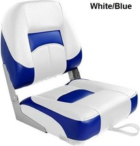 Low Back Folding Boat Seat White &amp; Blue UV Treated Premium Marine Grade Vinyl - £63.25 GBP