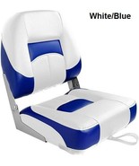 Low Back Folding Boat Seat White &amp; Blue UV Treated Premium Marine Grade ... - €70,38 EUR