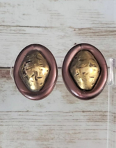 Vintage Clip On Earrings - Burgundy Colored &amp; Gold Tone Unusual 1.25&quot; - £10.29 GBP