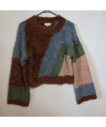 Promesa Fuzzy Pullover Sweater Women&#39;s S Long Sleeve Top Brown Blue Colo... - $345.54 MXN