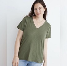 Madewell Whisper T Shirt XS Green Short Sleeve V Neck Preppy Cotton Blend Casual - £11.79 GBP