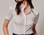 Hawes &amp; Curtis Women&#39;s Fitted White Short Sleeve Button Up Dress Shirt - 6 - £21.70 GBP