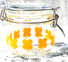 Vintage Ikea Sommar Clear Glass Storage Jar Yellow Clover Leaf Hinged Se... - $17.85