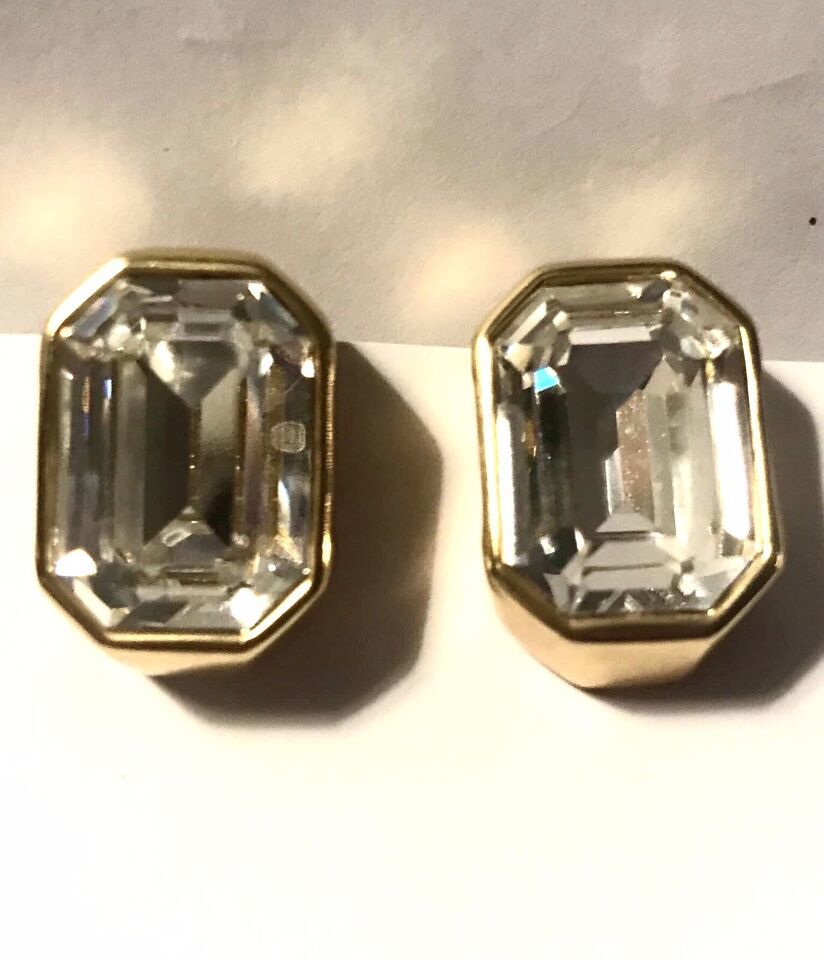 Vintage Joan Rivers Earrings Gold Tone Big Clear Rhinestones Clip Sparkl... - $36.00
