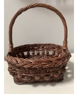 Vintage Woven Wicker Basket With Beads Dark Brown Handle Boho Decor Phil... - $16.82