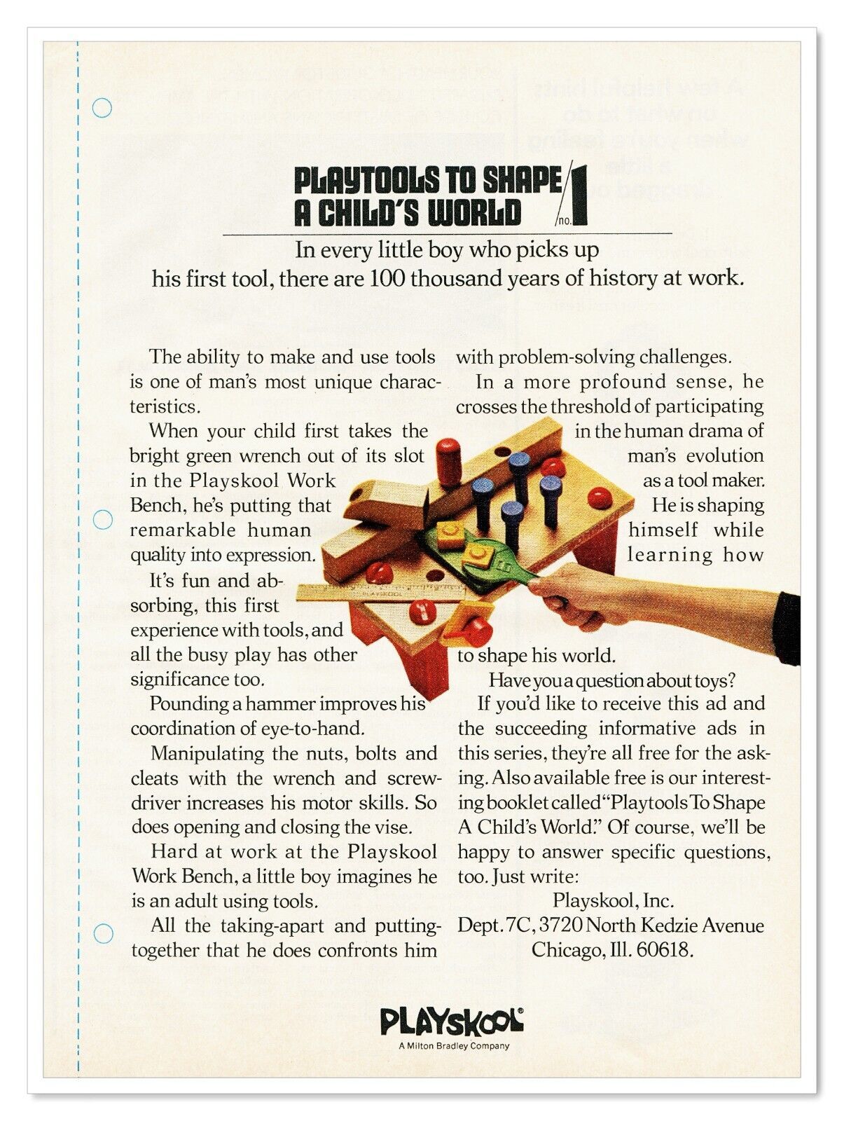 Playskool Work Bench Playtools Milton Bradley Vintage 1972 Full-Page Magazine Ad - £7.75 GBP