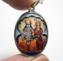 Lord Vishnu Preserver God With Lakshmi Devi Deity Hindu Miracle Amulet Necklace - £23.25 GBP