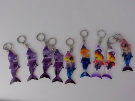 Lot Of 9 Keychains Dolphin Shaped Wood Purse Charm Paradise Dolphins Palm Tree - £11.98 GBP