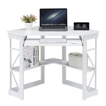 Corner Computer Desk 41 X 30 Inches With Smooth Keyboard &amp; Storage Shelves For H - £136.30 GBP