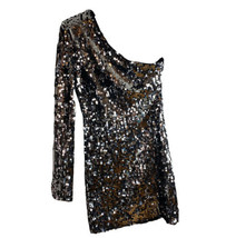 New Cosmopolitan One Shoulder Dress The Population Bodycon Silver Black Sequin M - £55.43 GBP