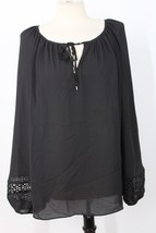 NWT Tahari L Black Tie-Neck Long Cutout Sleeve Top Blouse - £26.93 GBP