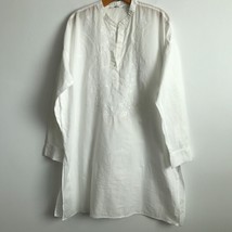Uniqlo Tunic Shirt XL White Poplin Embroidered Long Sleeve Split Neck Pu... - £21.17 GBP