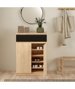 Oak &amp; Black Finish Rectangular Shoe Storage Cabinet Unit With 2 Doors 1 ... - £236.49 GBP