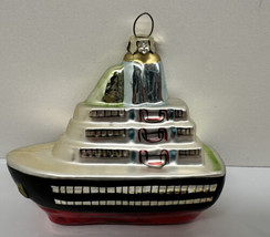 Christmas Ornament Blown Glass Hand Painted Cruise Ship Vacation 4 x 3.5 - £15.87 GBP
