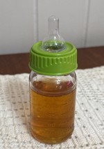 VTG. “Preemie No Hole Nipple” ~ 3 Oz. Glass Baby Bottle W/Apple Juice - $8.90
