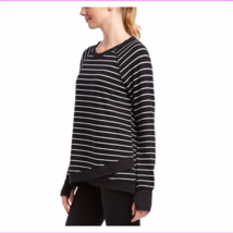 Danskin Women&#39;s Criss Cross Ribbed Long sleeve Tunic Shirt XS/Black/white Stripe - £22.42 GBP