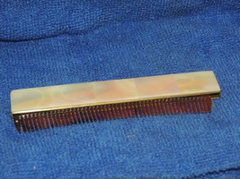 Vintage Hair Comb Mother of Pearl / Abalone &amp; Brass Mechanical Retractab... - $29.24