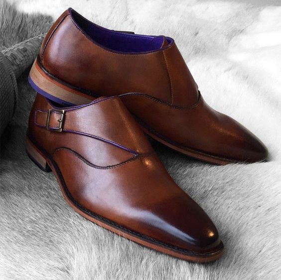 NEW Handmade Men's Brown Color Leather Shoes, Men's Monk Fashion Formal Shoes