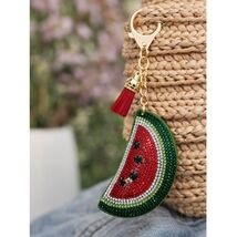 Watermelon Slice Keychain Red Green Rhinestone Fruit Charm Bag Purse Acc... - $9.85