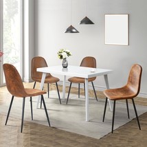 Furniturer Dining Chairs Comfortable Upholstered Side Seating, Brown, Set Of 4 - £202.55 GBP