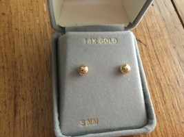 Full Diamond Cut Ball Post Earrings 14K Real Solid Yellow Gold 5mm - £43.65 GBP