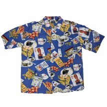 Vintage 90s K.A.D. Clothing Co. Hawaiian Shirt - Coffee Theme Blue Men&#39;s 1X - $43.56