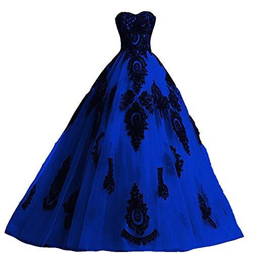 Custom Made Long Ball Gown Black Lace Gothic Tulle Evening Prom Dress Royal Blue