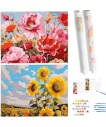 Paint by Numbers Kit for Adults Beginner &amp; Kids for Flower DIY Canvas 2P... - £27.29 GBP