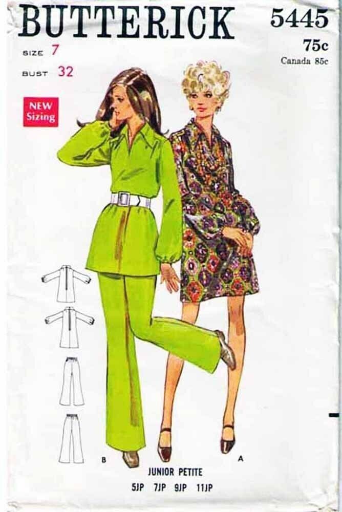 Teen's DRESS or TOP & PANTS Vintage 1970's Butterick Pattern 5445 Size 7 UNCUT - $12.00