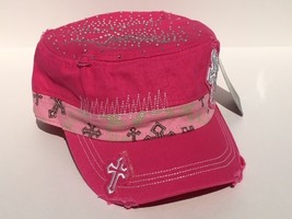 Ladies Pink Distressed Painter&#39;s Cap~Cross~Rhinestones~Bling - $16.00