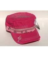 Ladies Pink Distressed Painter&#39;s Cap~Cross~Rhinestones~Bling - $300.33 MXN
