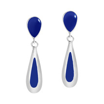 Sleek and Slender Teardrops Blue Lapis Sterling Silver Post Drop Earrings - £12.60 GBP