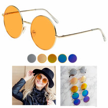 1 Retro Round Sunglasses Shades John Lennon Hippie Gold Silver Frame Lens Party - £15.17 GBP