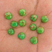 10x10 mm Round Green Copper Turquoise Cabochon Loose Stone Wholesale Lot 50 pcs - £45.45 GBP