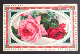 Best Wishes Roses Flowers Embossed Gel Coated Samson Brothers Postcard c... - £7.71 GBP