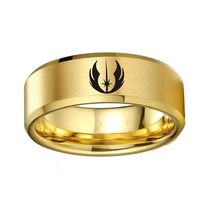 FlyStarJewelry Star Wars Ring Gold Titanium Steel Jedi Symbol Lightsaber Men Wom - £23.11 GBP