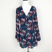Timing Navy Blue Floral Short Romper Jumpsuit Women Size M Long Sleeve V... - €3,62 EUR