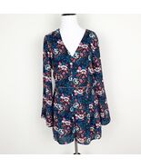 Timing Navy Blue Floral Short Romper Jumpsuit Women Size M Long Sleeve V... - $5.89 CAD